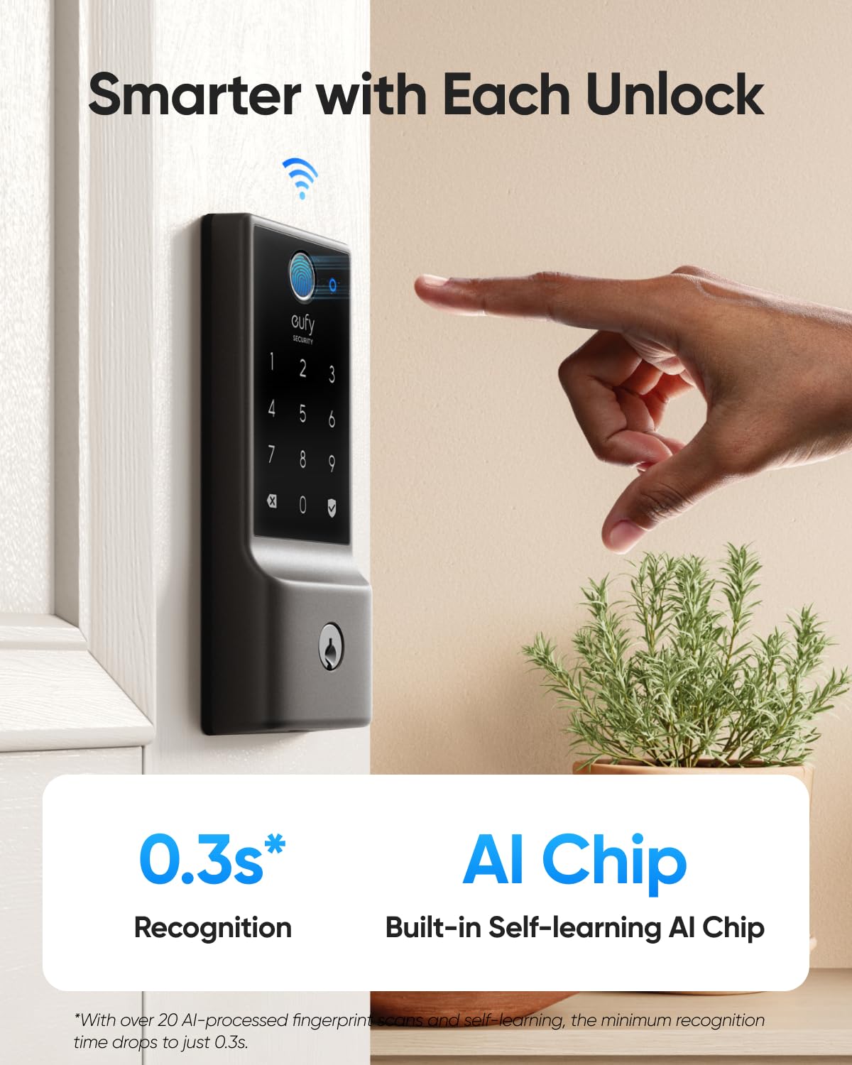eufy Security C220 fingerprint unlock close-up highlighting fast access