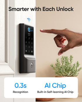 eufy Security Smart Lock fingerprint keypad close-up highlighting quick biometric access.