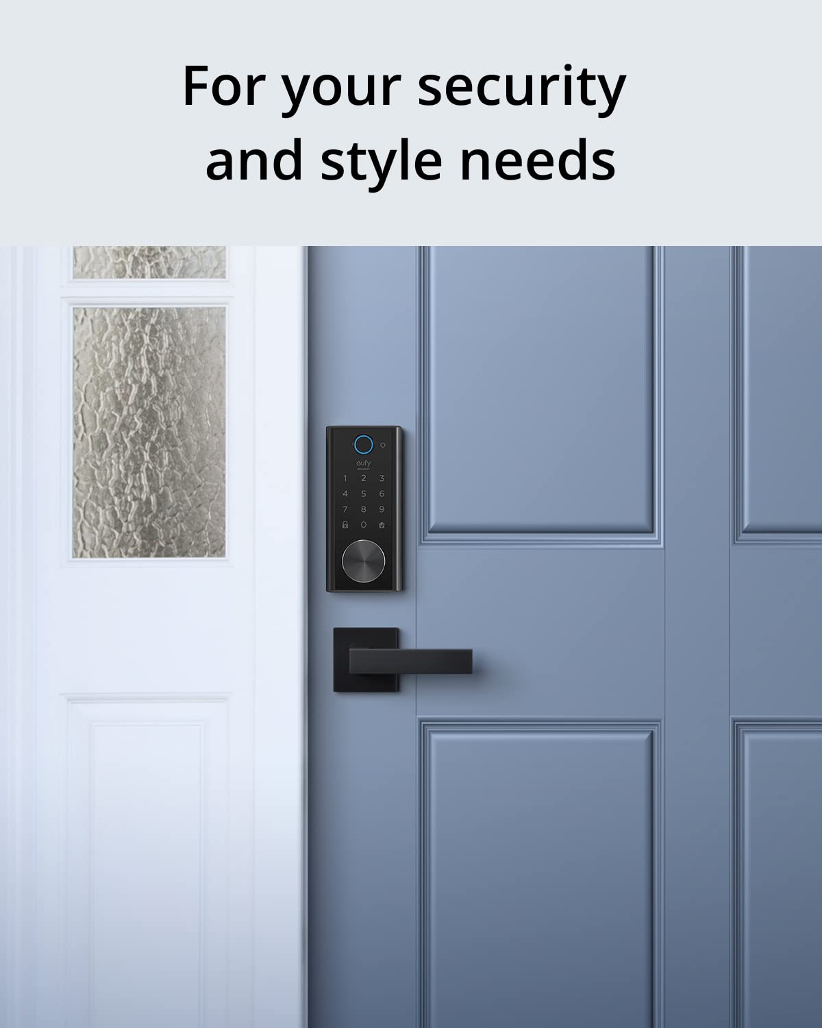 eufy Security Square Door Handle matte black finish complements modern doors.