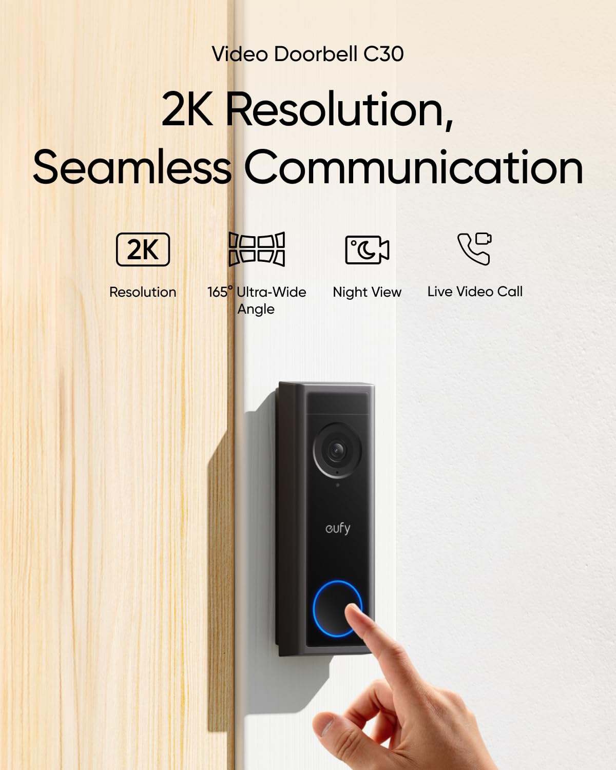 eufy Security Video Doorbell C30 165-degree ultra-wide view covers more of your doorway