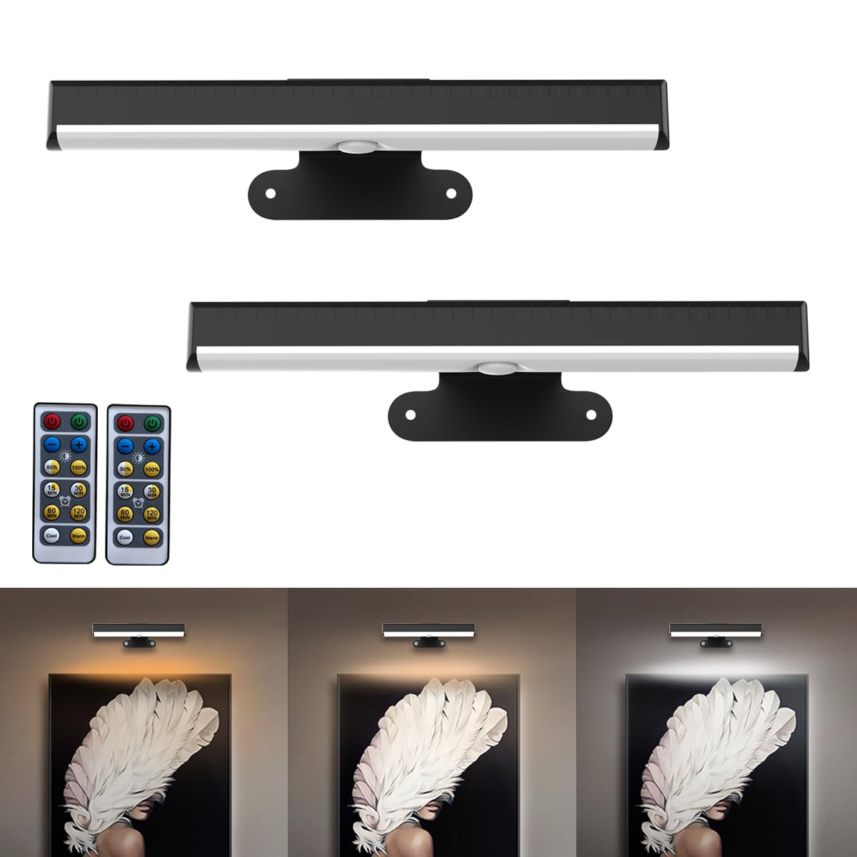 EUIOKUN 2 pack picture light battery powered for easy cordless art illumination