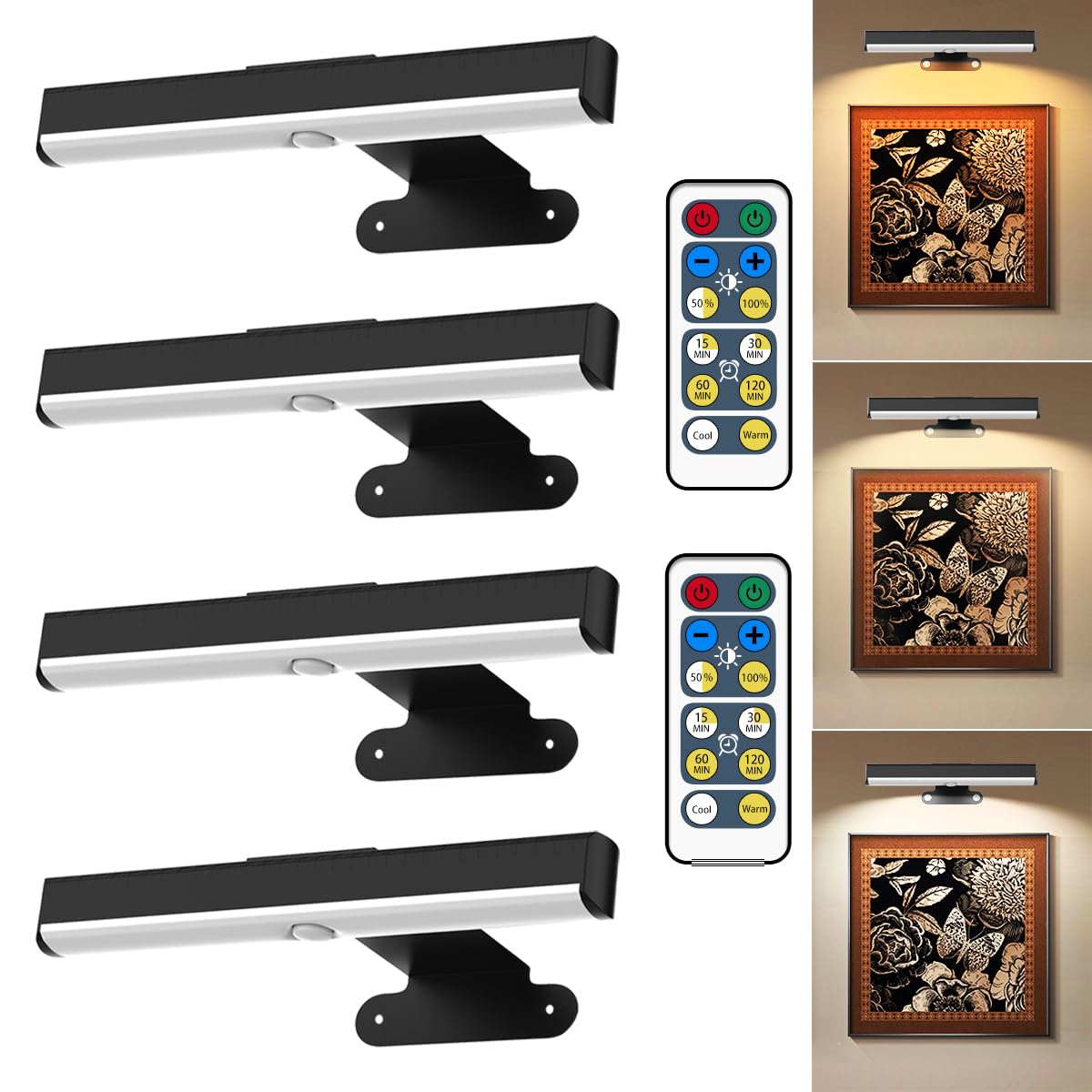EUIOKUN 4-pack battery-powered picture light illuminating wall art