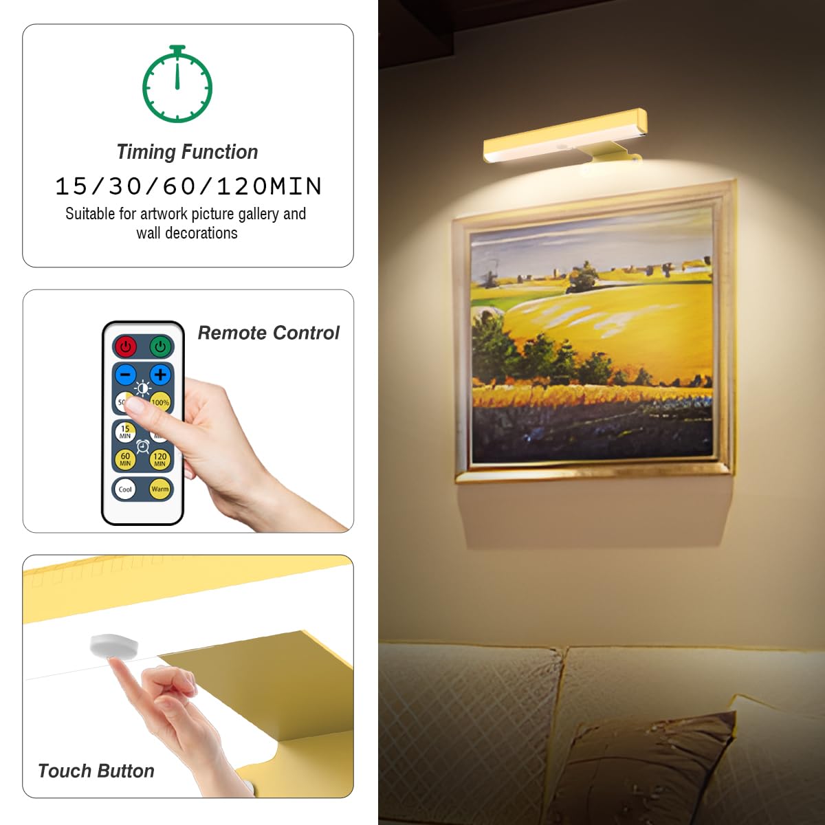 EUIOKUN wall-mounted wireless sconce installs without wiring.