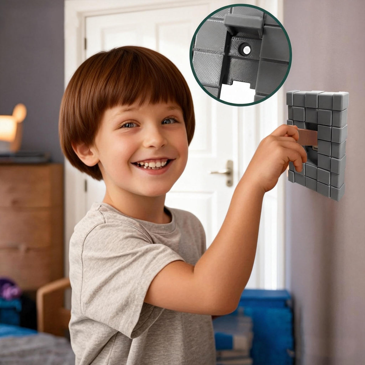 EumbHoa block-style switch plate being installed on a standard wall