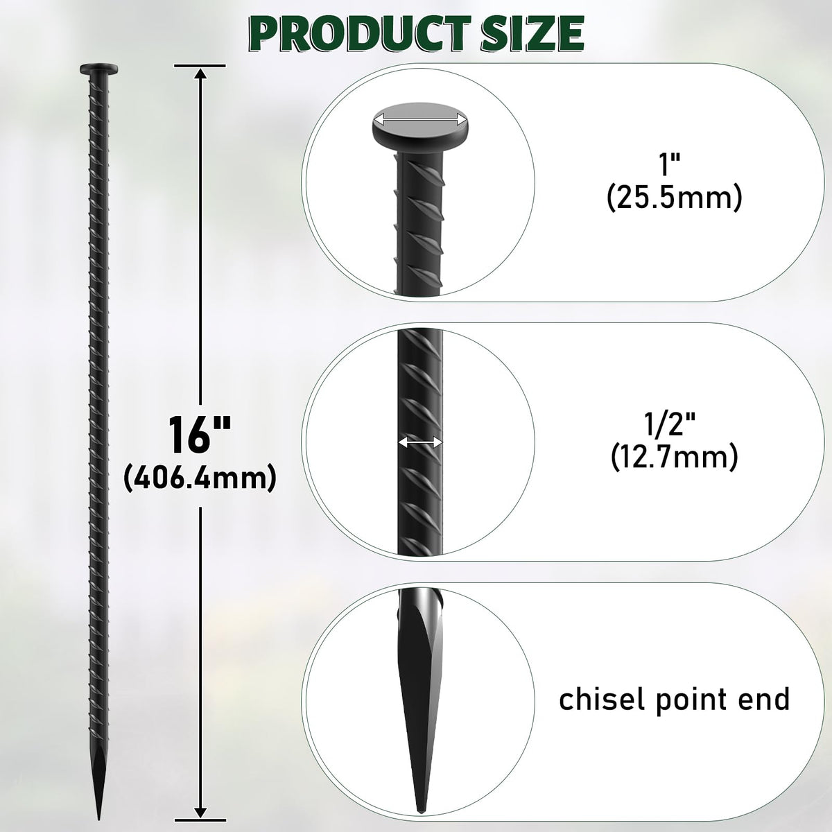 EUOKOK 16 Inch Rebar Stakes galvanized steel body resists rust for outdoor use