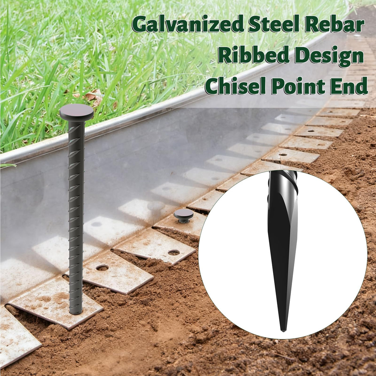 EUOKOK 16 Inch Rebar Stakes large top grip aids fast hammering and secure attachment