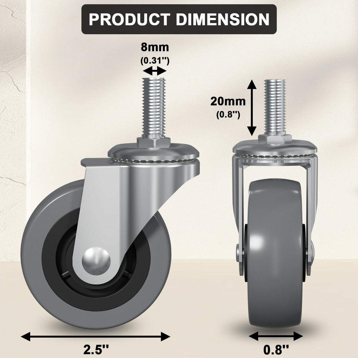 EUOKOK heavy-duty 360° swivel wheels deliver smooth, quiet rolling.