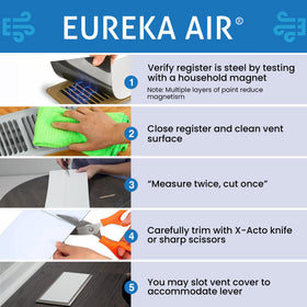 Eureka Air magnetically-trimmed vent cover showing trim-to-fit capability for steel registers