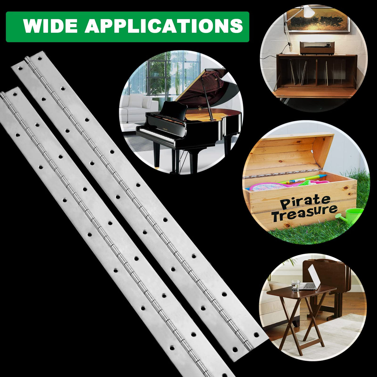 EVANCENT heavy-duty piano hinge 20-inch open view with smooth pivot