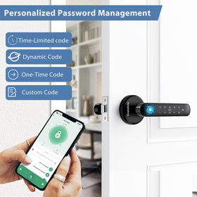 Evanshow biometric door knob during installation on wooden door.