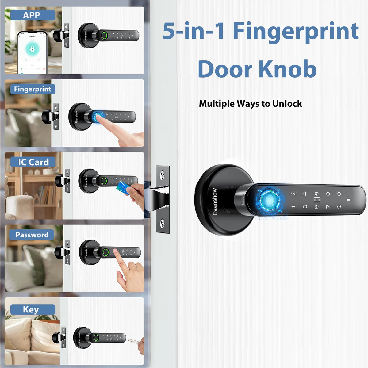 Evanshow door lock keypad lit for quick access in low light.