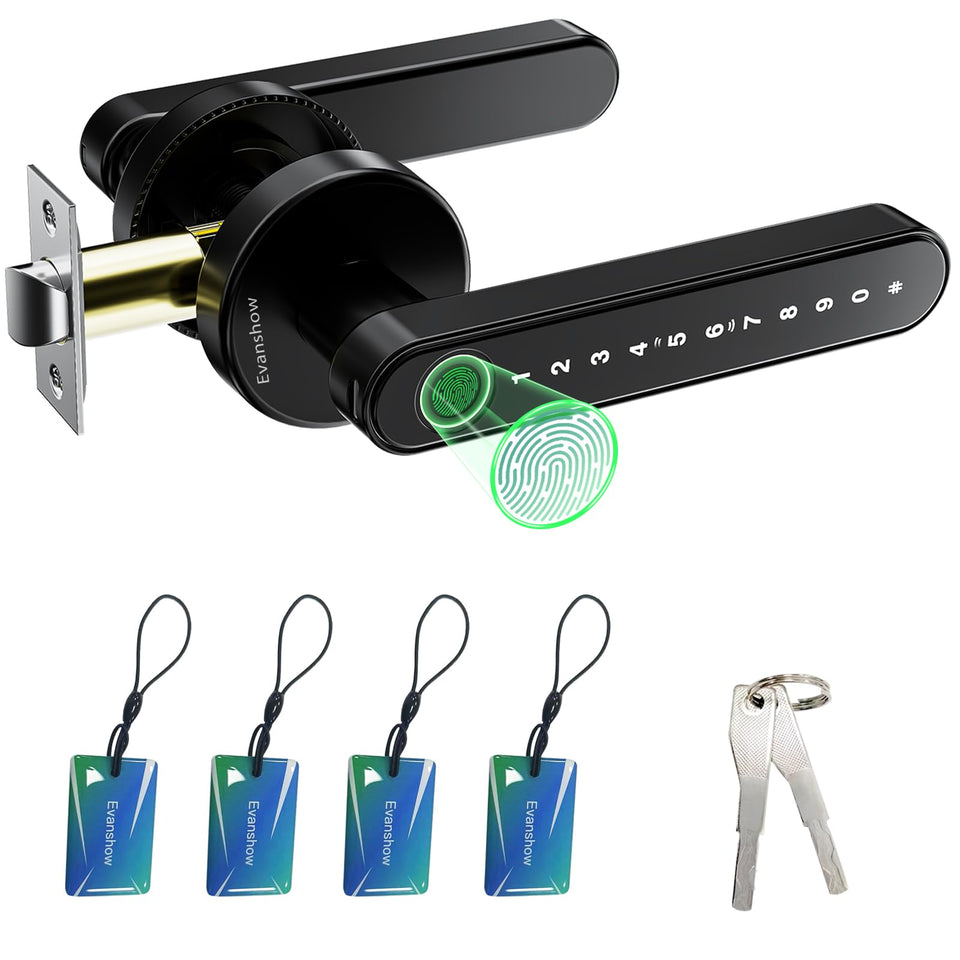 Evanshow fingerprint door lock front view shows keyless entry for homes and offices