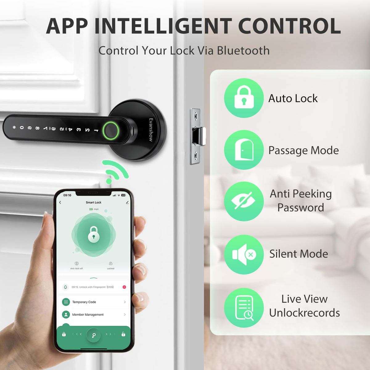 Evanshow door lock easy installation on wooden doors.