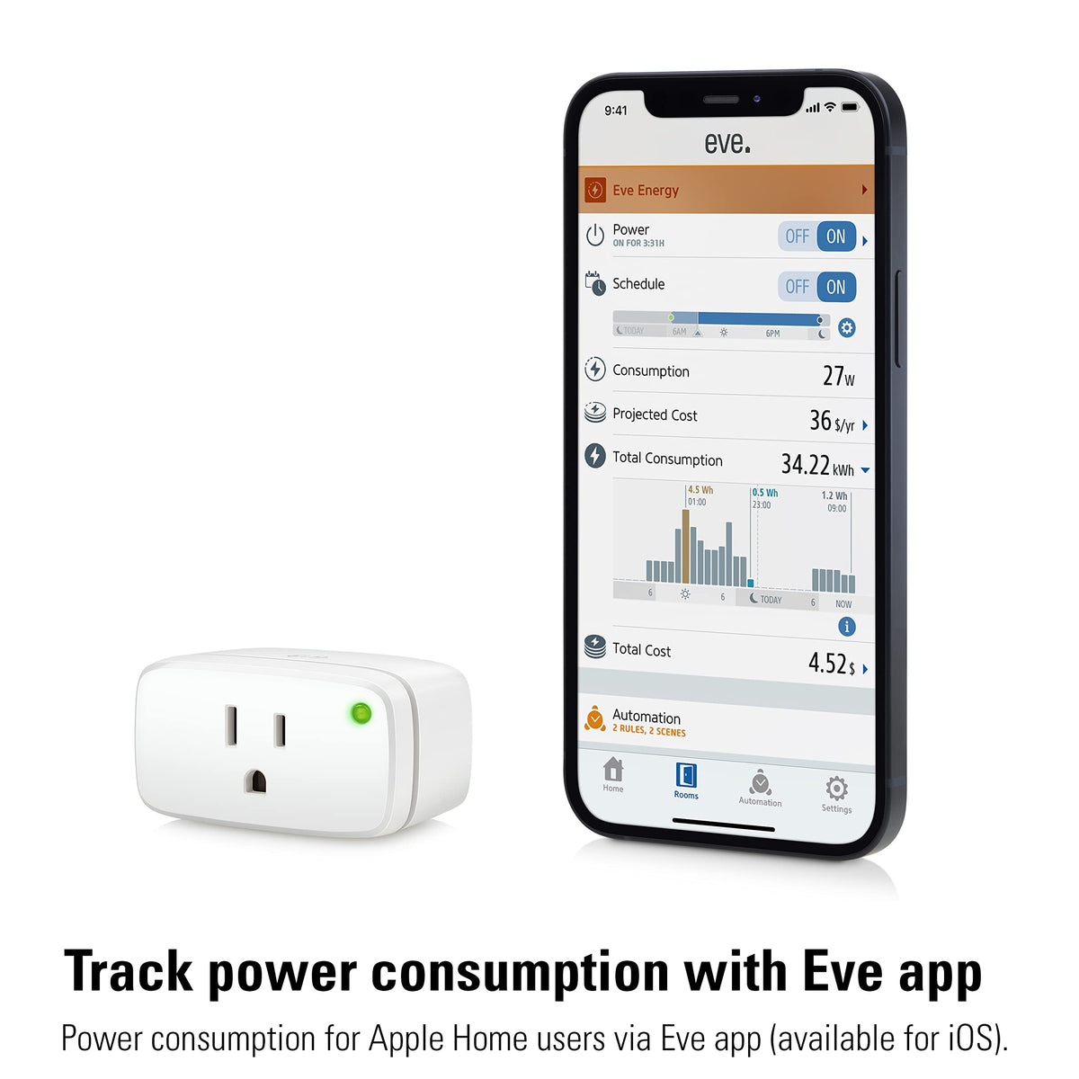 Eve Energy Matter smart plug shows simple energy usage patterns.