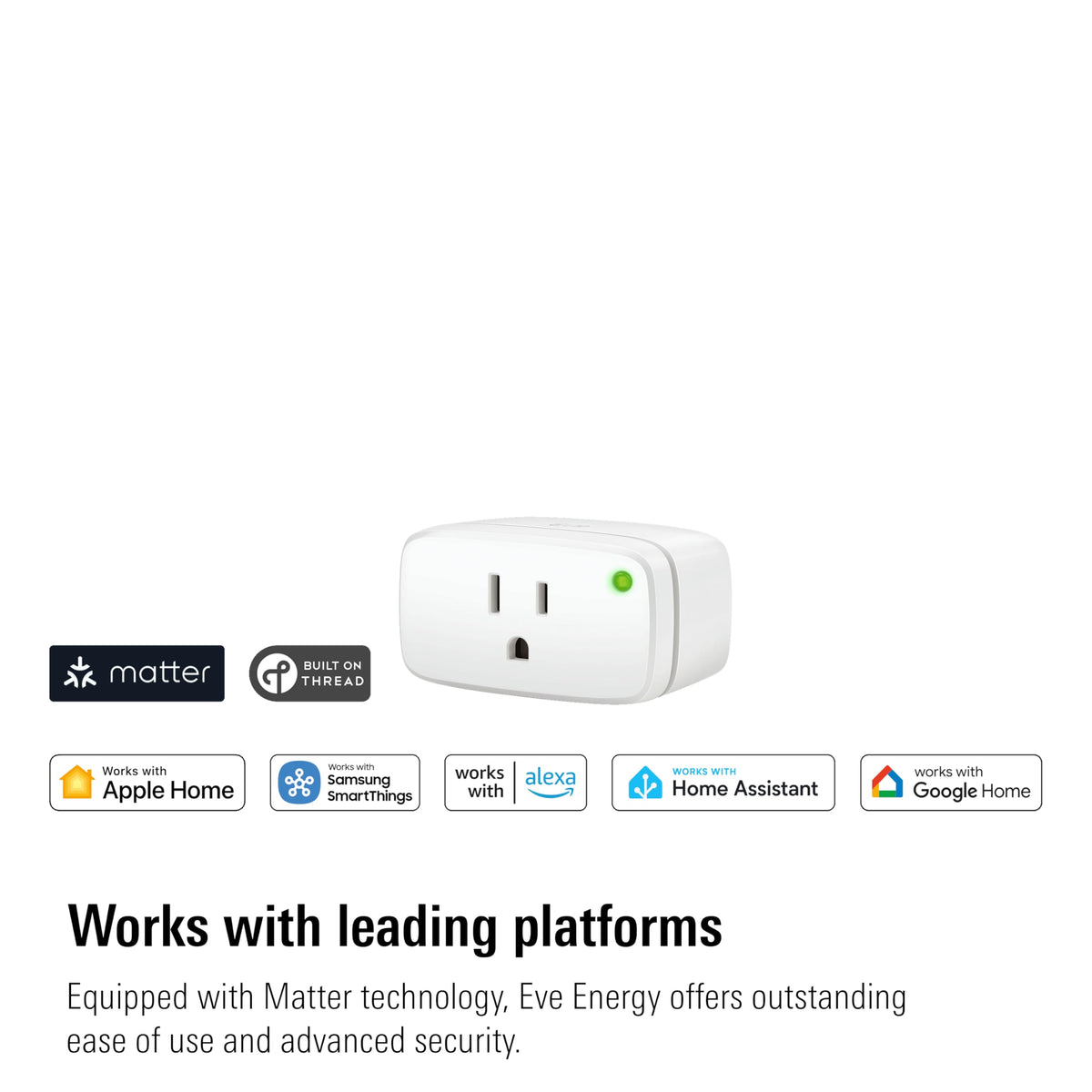 Eve Energy Matter smart plug with voice control demonstrates hands-free operation.