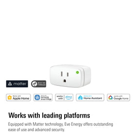 Eve Energy Matter smart plug with voice control demonstrates hands-free operation.