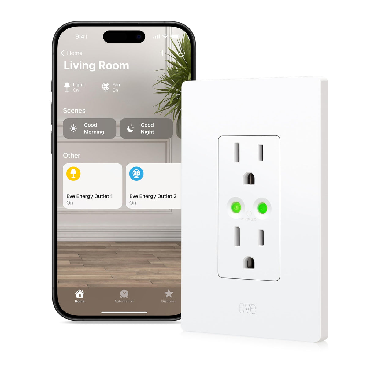 Eve Energy Outlet two ports for dual device control and monitoring