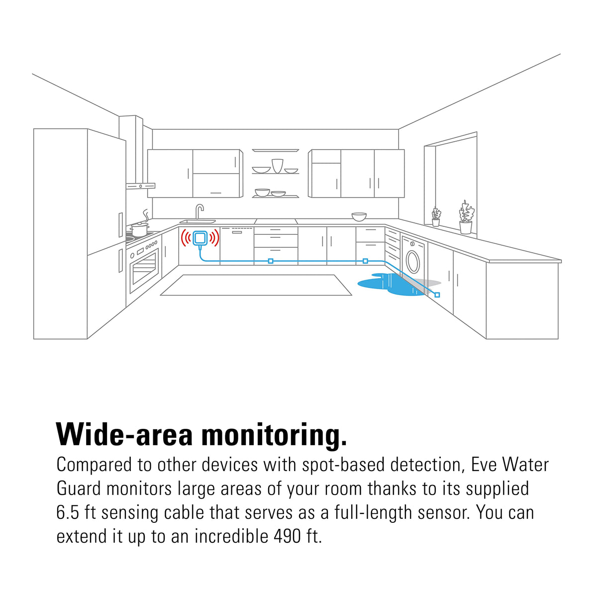 Eve Water Guard monitors bathroom cabinets and under-sink areas.