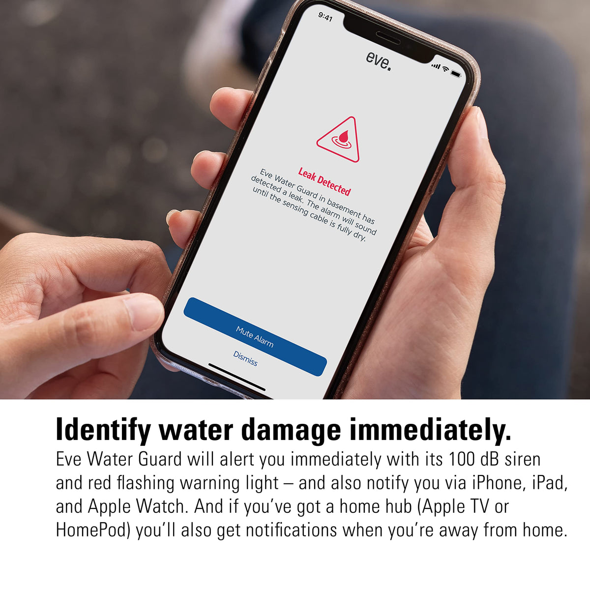 Eve Water Guard sends iPhone notifications when leaks occur.