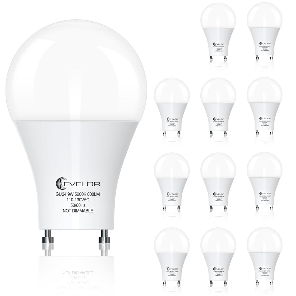 EVELOR GU24 LED bulb 800 lumens providing bright, steady illumination