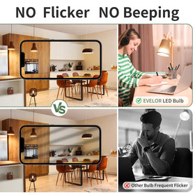 Evelor A19 no-flicker LED bulb delivers steady light for reading.