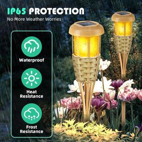 Evelynsun handmade bamboo torch lamp adds natural texture to patios