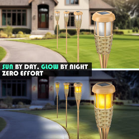 Evelynsun solar-powered torch lanterns charge by day for cordless garden lighting