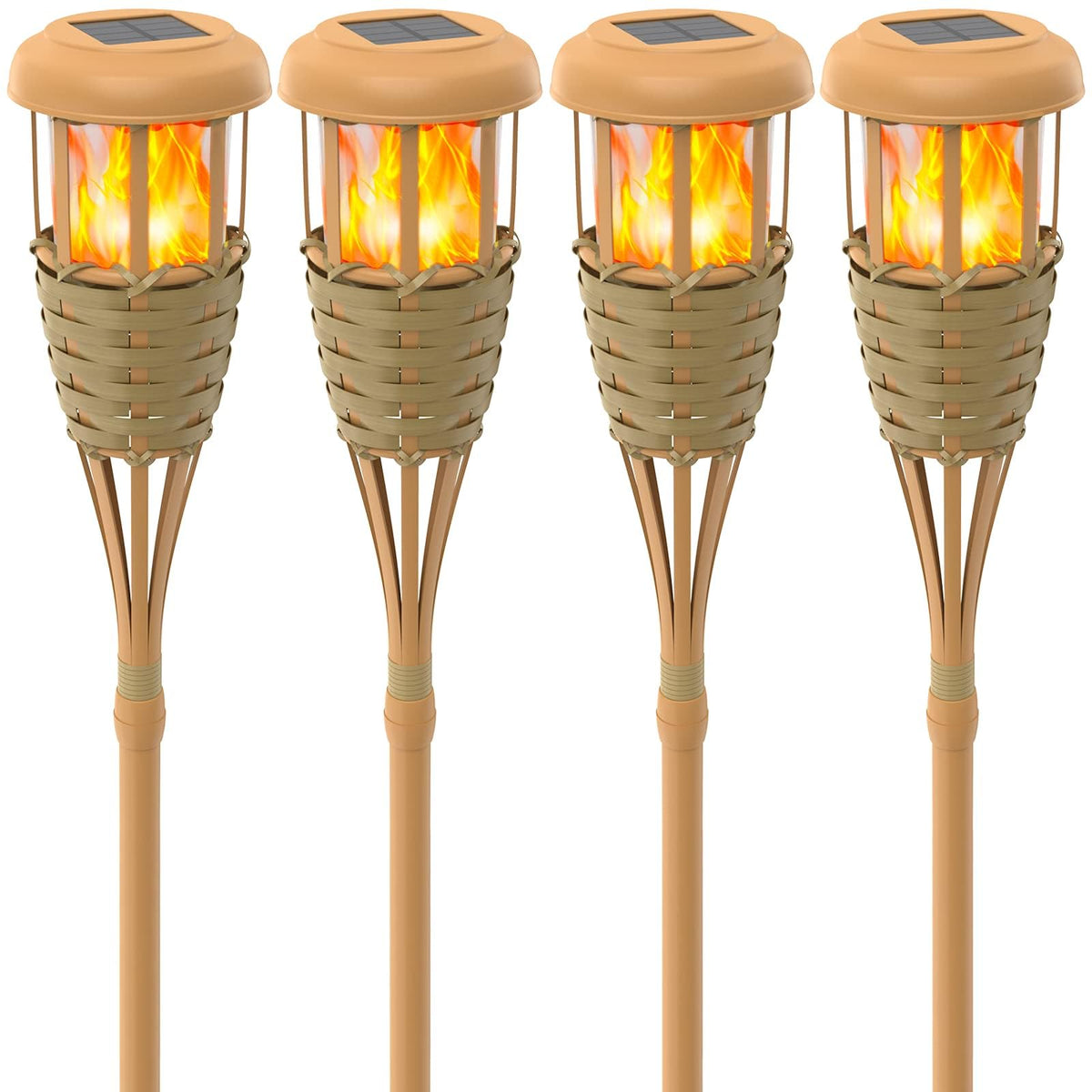 Evelynsun solar torch lights with flickering flame, ideal for garden ambiance and outdoor pathways