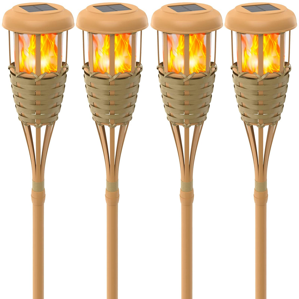 Evelynsun solar torch lights with flickering flame, ideal for garden ambiance and outdoor pathways