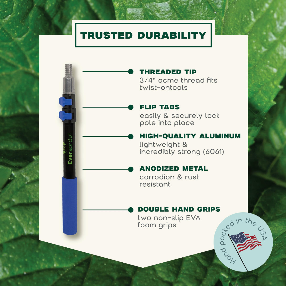 EVERSPROUT Pro lightweight aluminum design offers effortless handling during long projects.