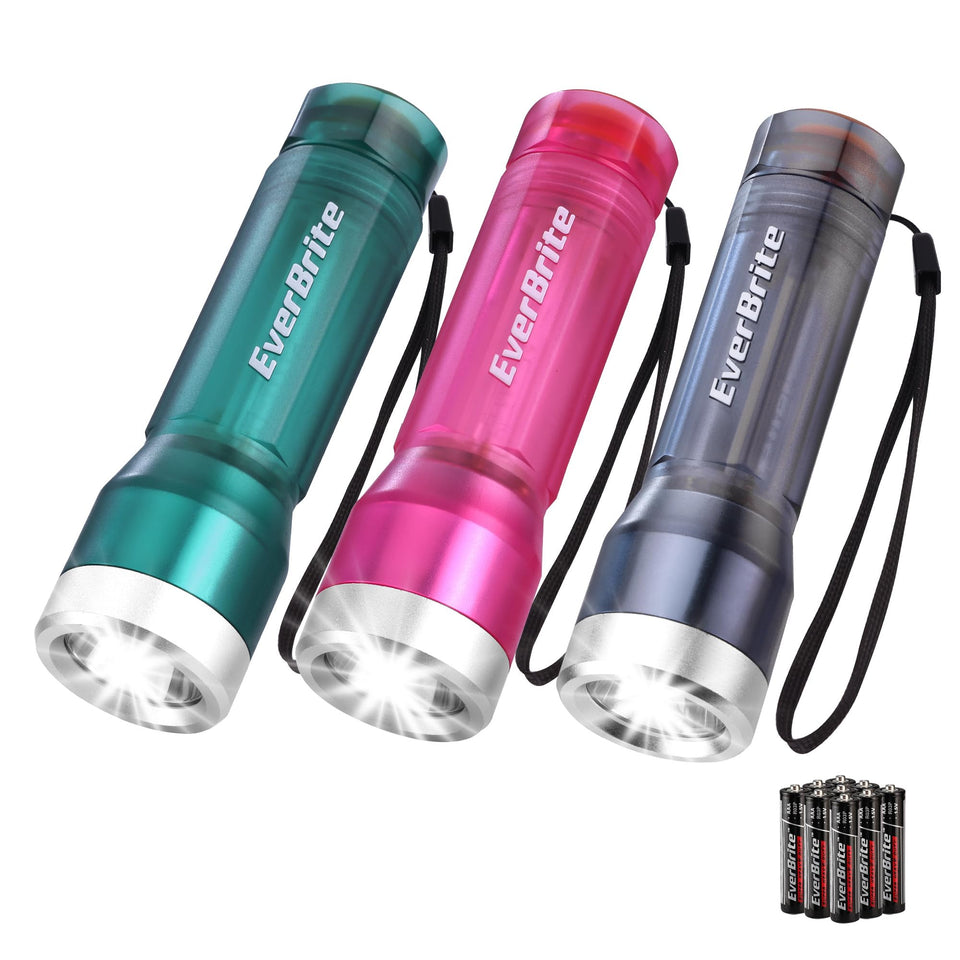 EverBrite 3-pack small flashlights in assorted colors for on-the-go lighting.
