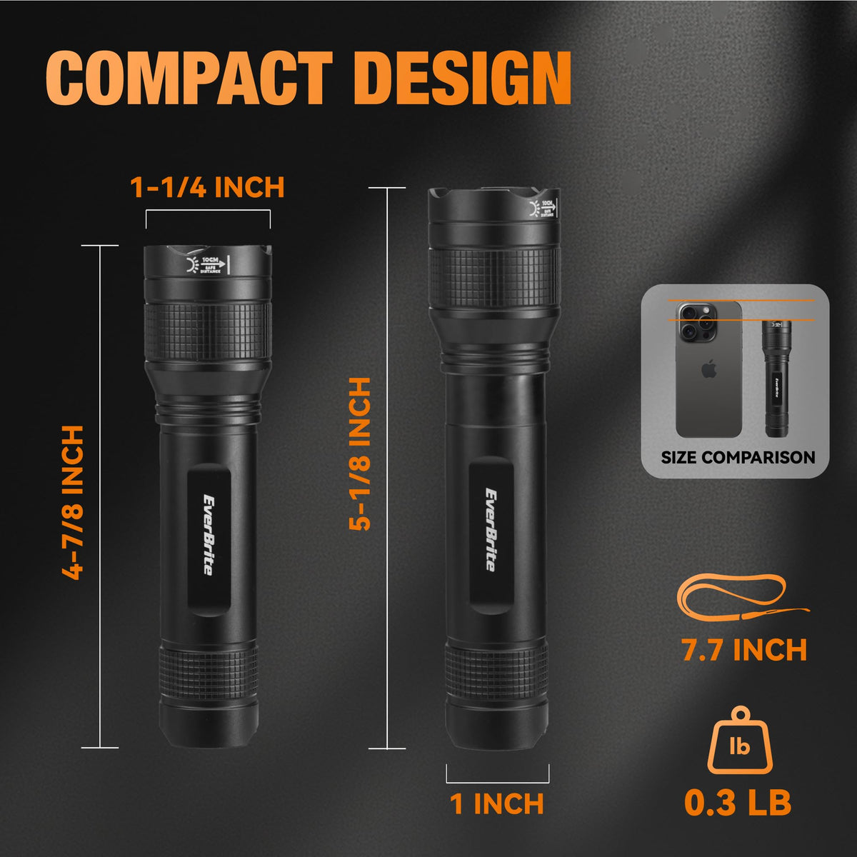 EverBrite 3000LM compact aluminum design fits easily in bags or pockets.