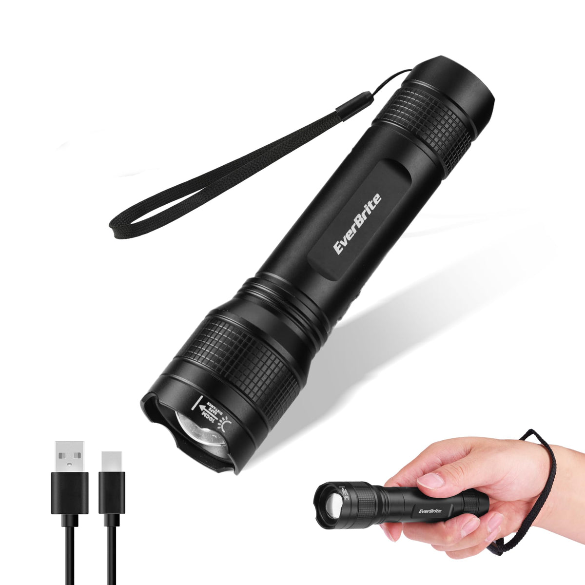 EverBrite 3000LM flashlight in hand with a bright, reliable outdoor beam.