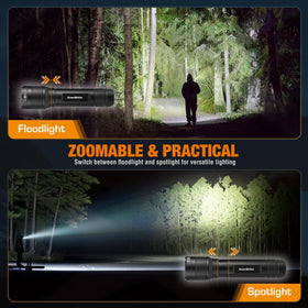 EverBrite 3000LM with zoomable head delivering focused spot and wide floodlight.