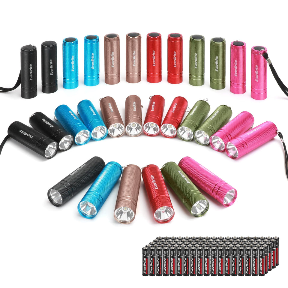 EverBrite 30-pack mini flashlights with assorted colors for bulk gifting and events.