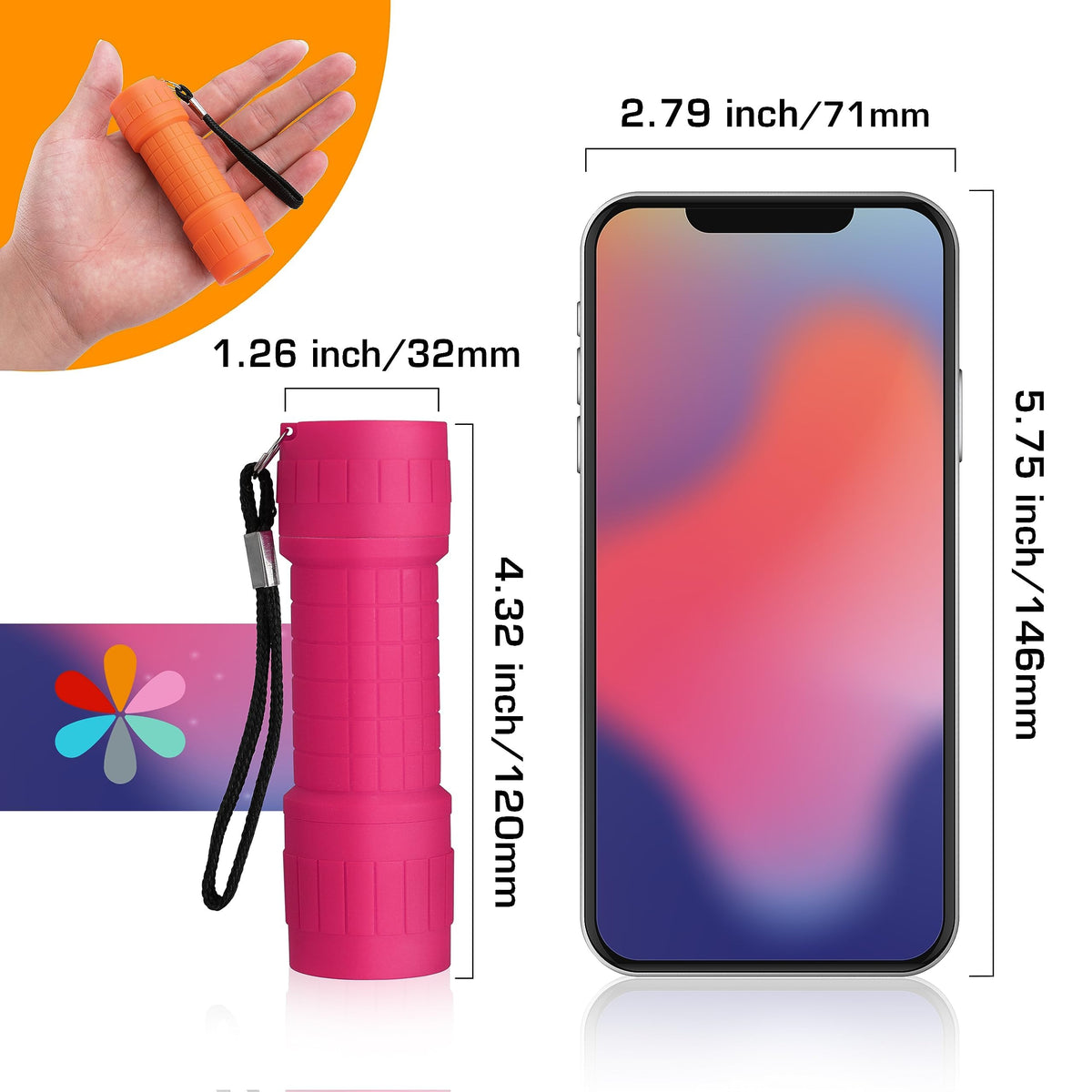 EverBrite orange 9-LED flashlight, compact for camping and hunting trips.