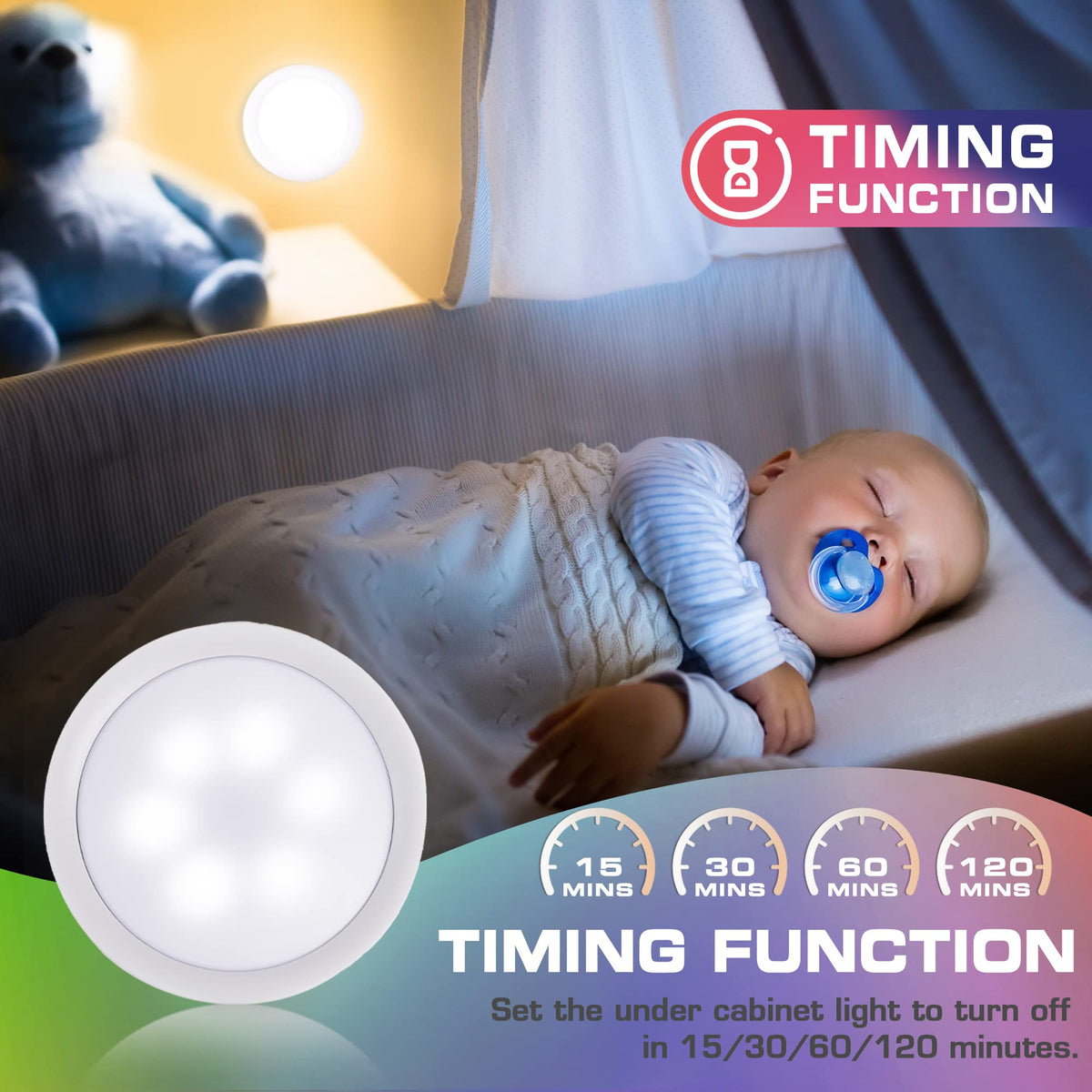 EverBrite closet light with timer function for overnight dressing.