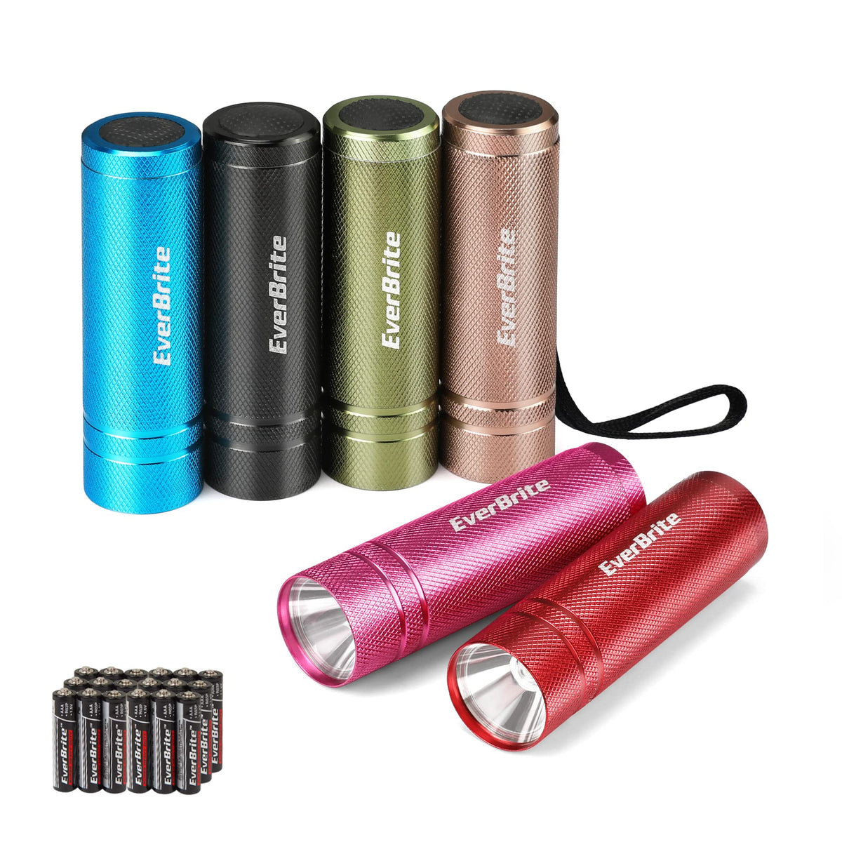 EverBrite mini flashlight blue front view with lanyard for easy night use