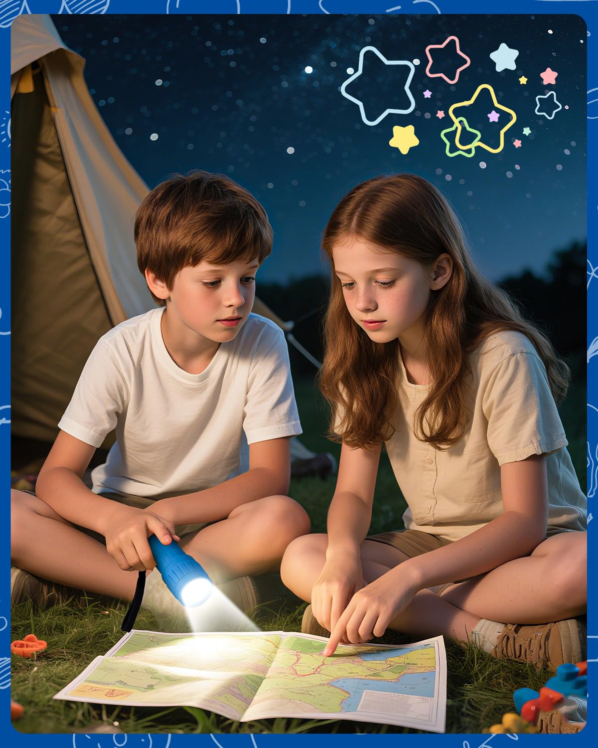 EverBrite blue mini flashlight for night hiking and reading.