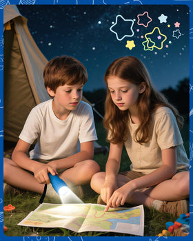 EverBrite blue mini flashlight for night hiking and reading.