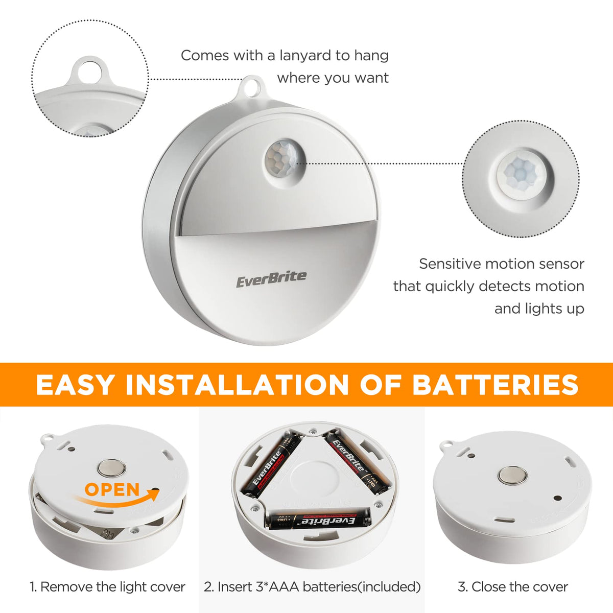 EverBrite night light covers wide areas with 125-degree angle for safe navigation.