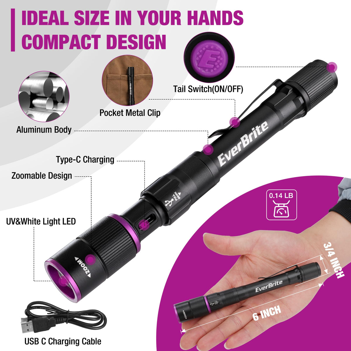 EverBrite clip-pocket flashlight for hands-free carry during camping and emergencies.