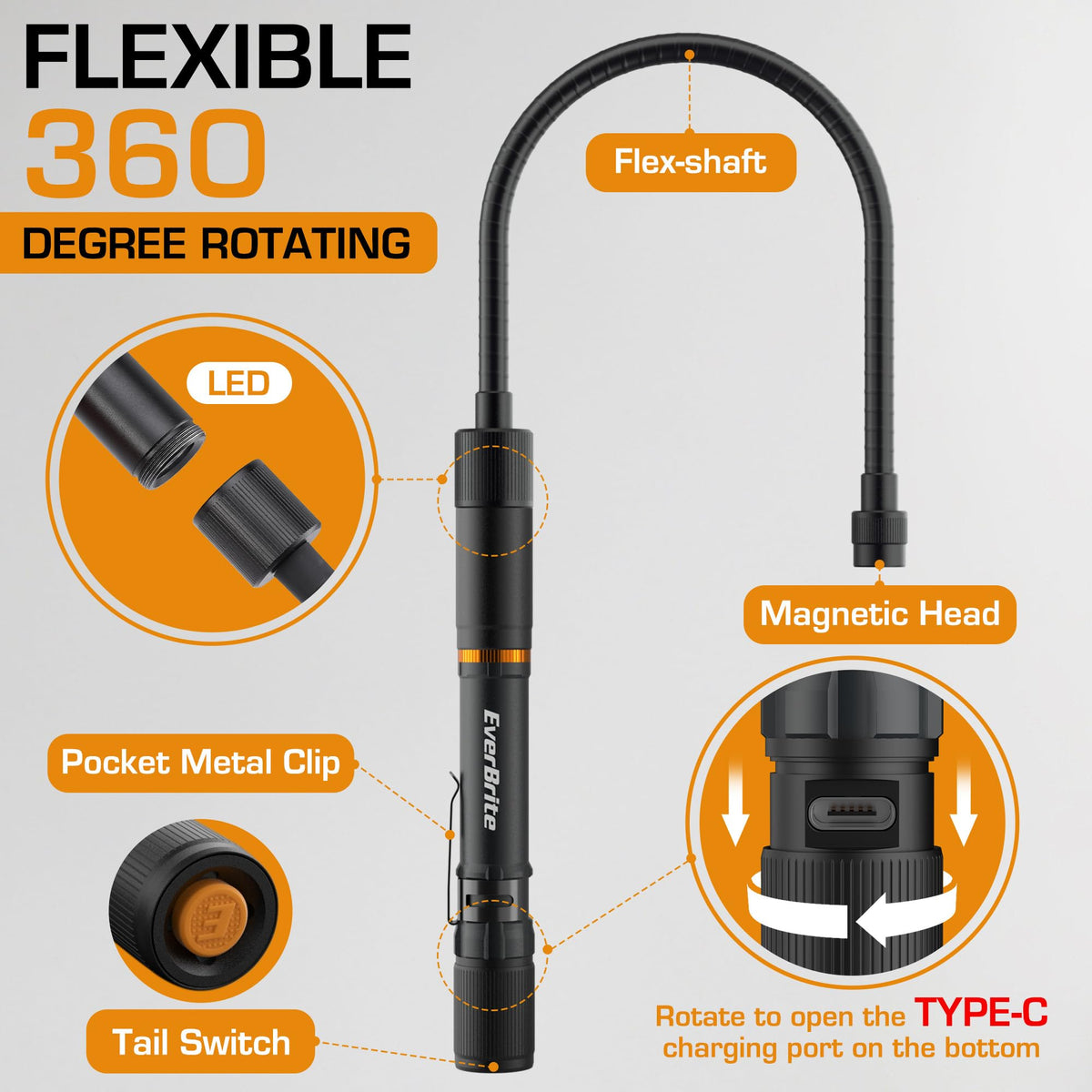 EverBrite pen-light clip-design keeps your tool handy during on-site work