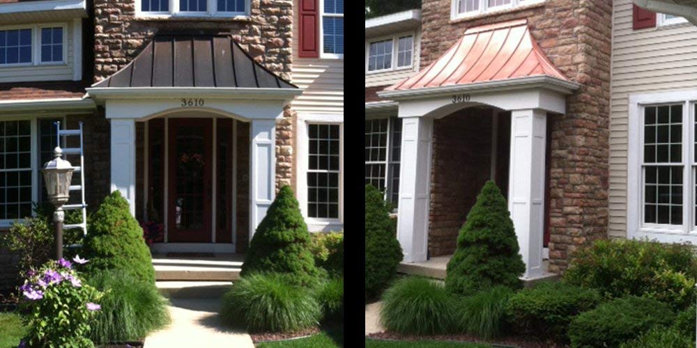 Before and after Everbrite application showing restored fade on metal