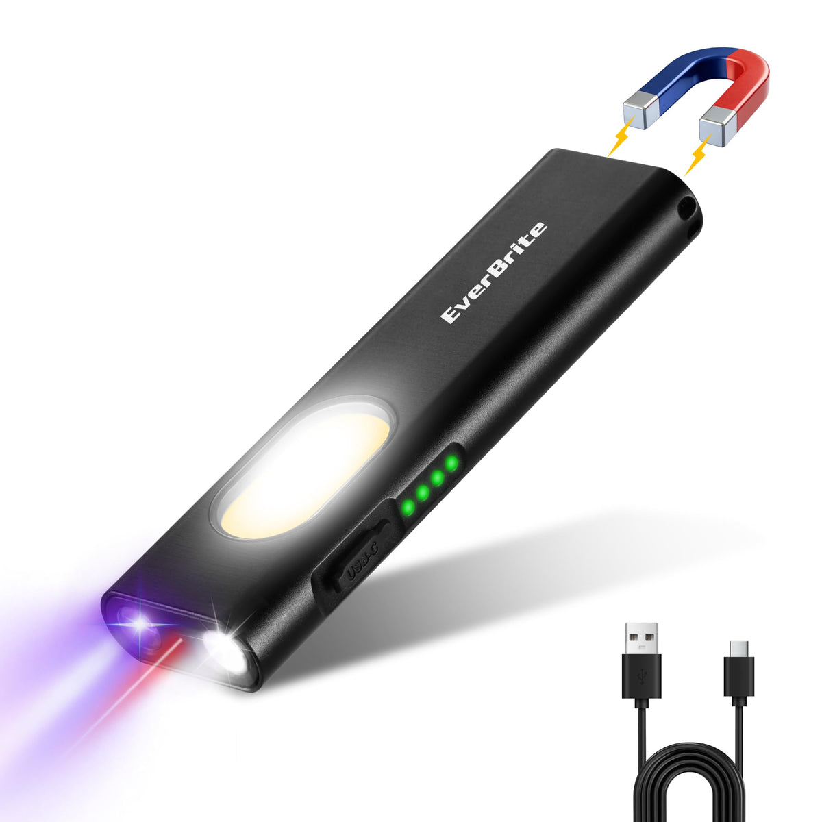 EverBrite rechargeable EDC flat flashlight with front view; pocket-ready for quick access