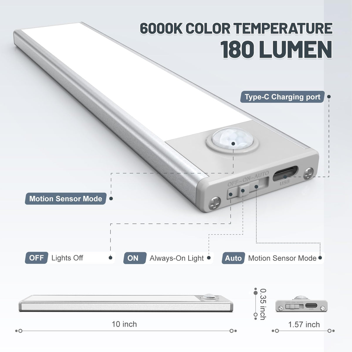 EVERDOSS USB-C rechargeable cabinet light powers on-demand illumination without wiring.