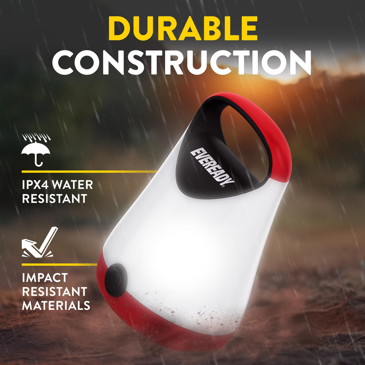 Eveready GPAL411 IPX4 water resistance for outdoor use in rain
