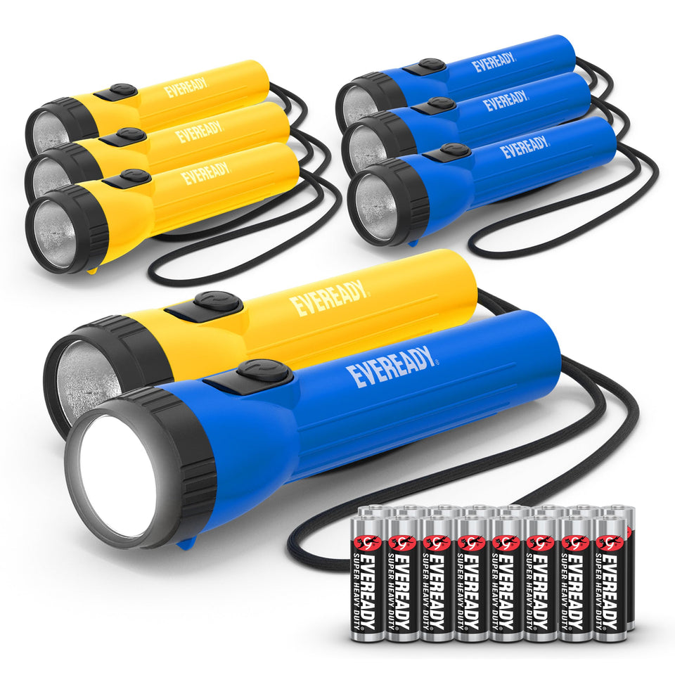 EVEREADY LED flashlight eight pack close up showing compact design for home use