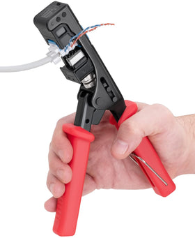 Everest 45Term angled termination tool demonstrates 45-degree punch down for eight wires.