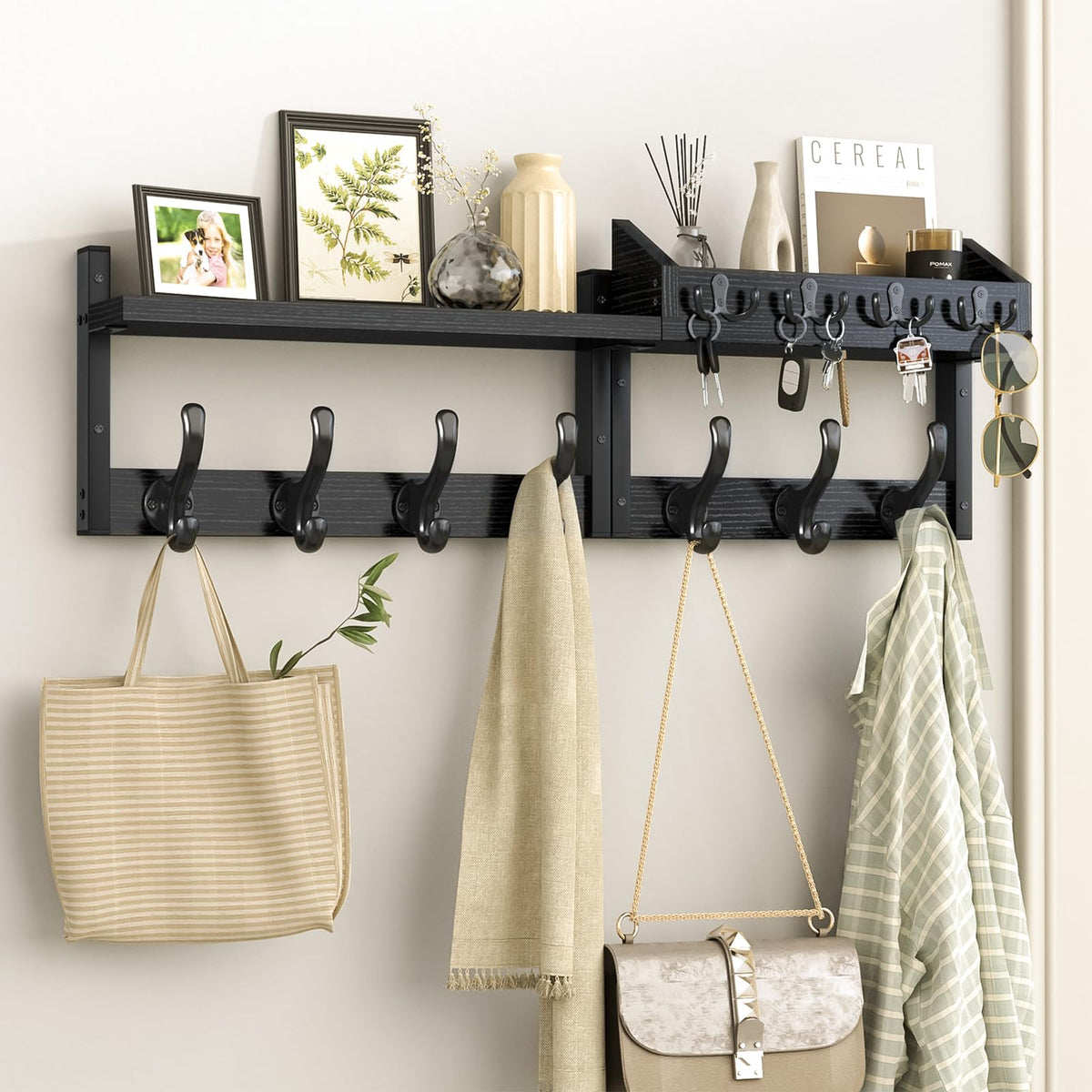 Evermagin 29-coat-rack-shelf front view with 11 hooks for organized entryways.
